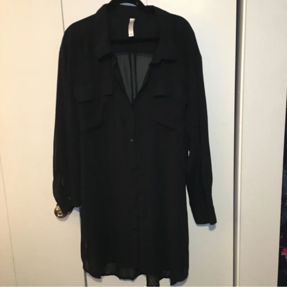 Lane Bryant Sheer Beach Button Down Oversized Black 22/24 Preowned